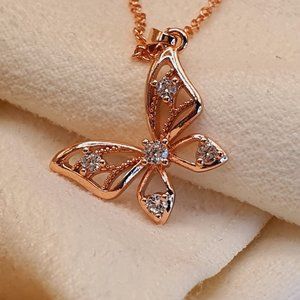 Dainty Butterfly Beautiful 14K Rose Gold Plated Necklace for Women, INDN8642